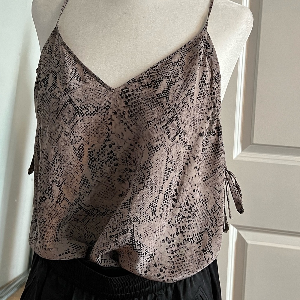 Rebecca Taylor Taupe & Grey Reptile print Silk Camisole with side ties size 6